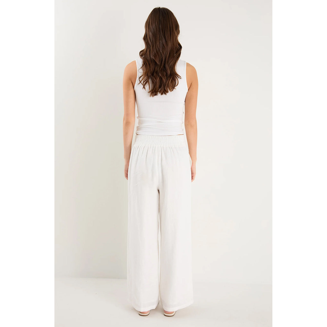 Guardian White Linen Viscose Pleat Front Wide Leg Pant