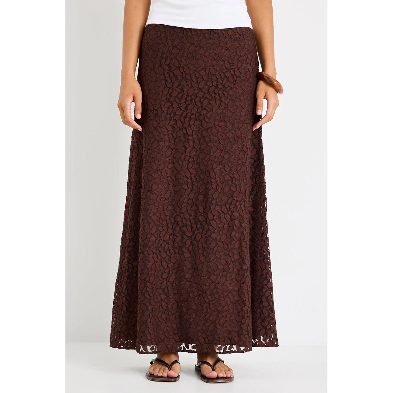 Zeus Chocolate Lace Bias Maxi Skirt