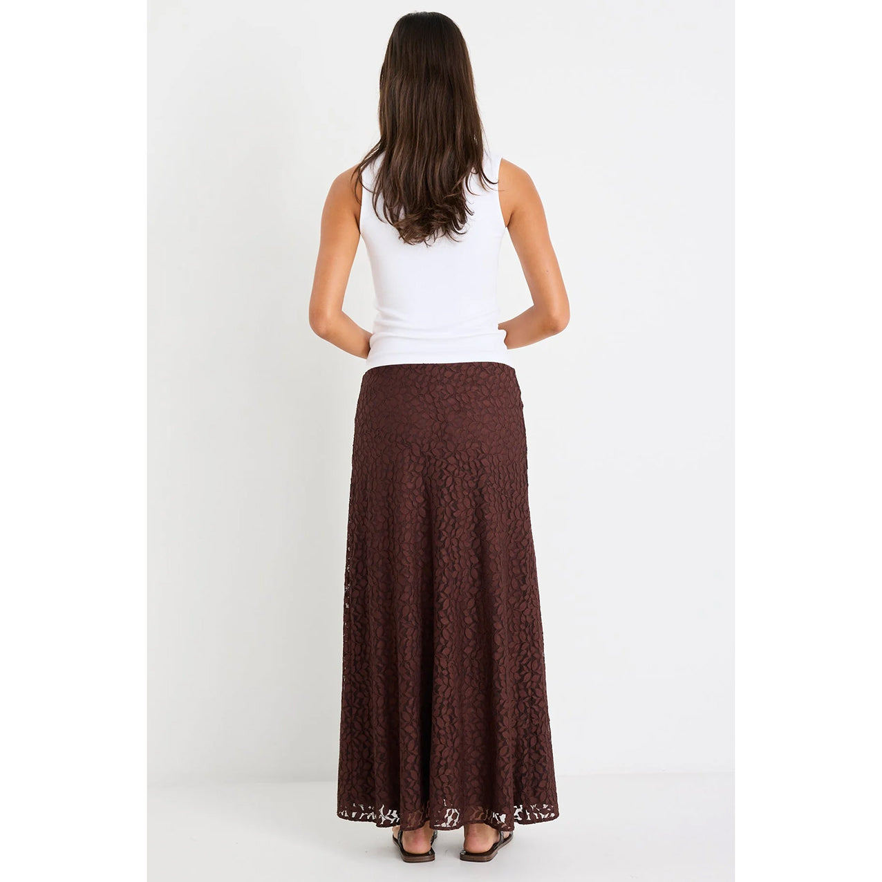 Zeus Chocolate Lace Bias Maxi Skirt
