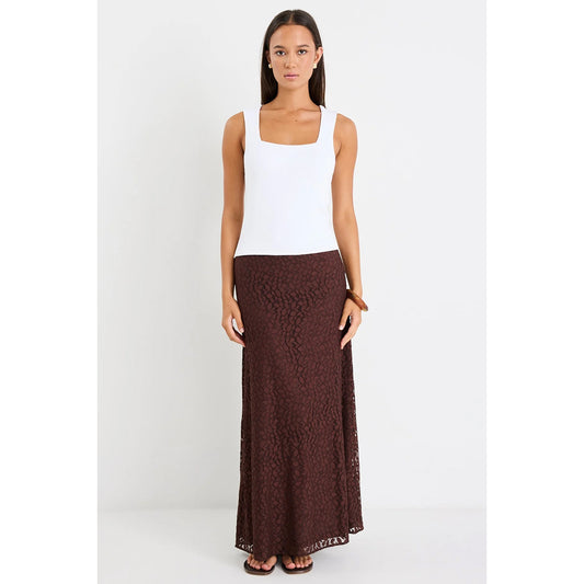 Zeus Chocolate Lace Bias Maxi Skirt