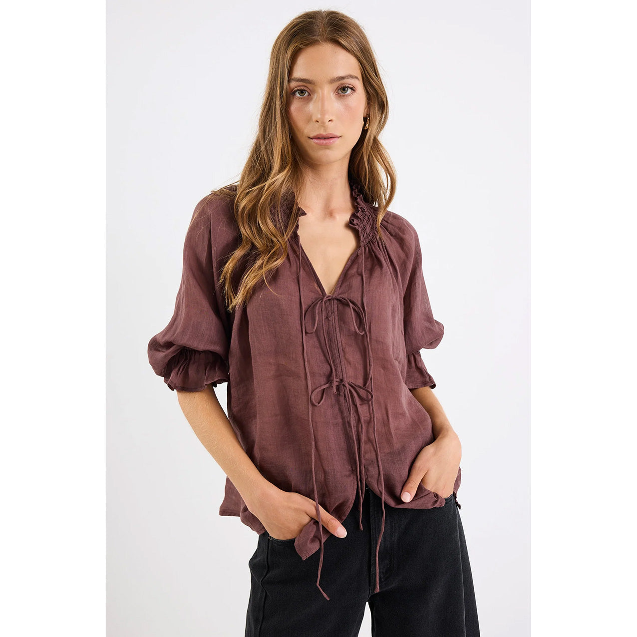 Prospect Chocolate Tie Front Top