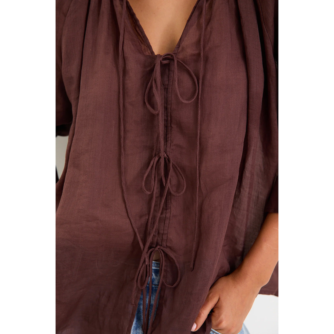 Prospect Chocolate Tie Front Top