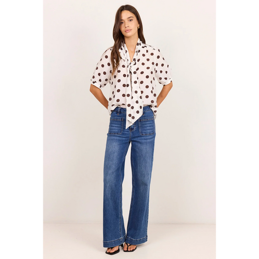 Providence Tie Neck Short Sleeve Top