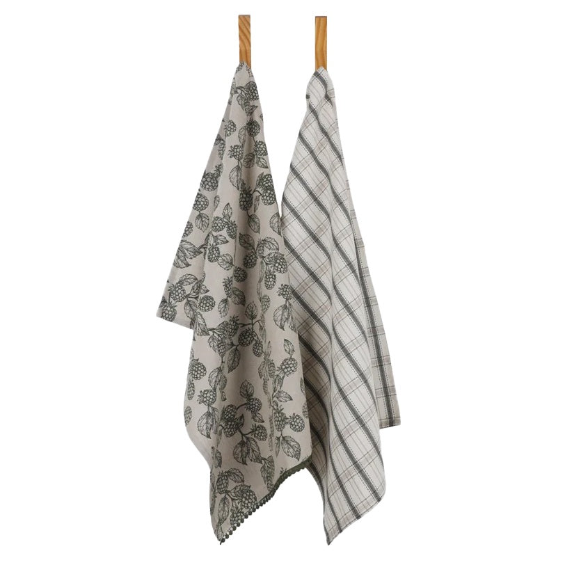 R&H Berry Tea Towel Pack 2 Green