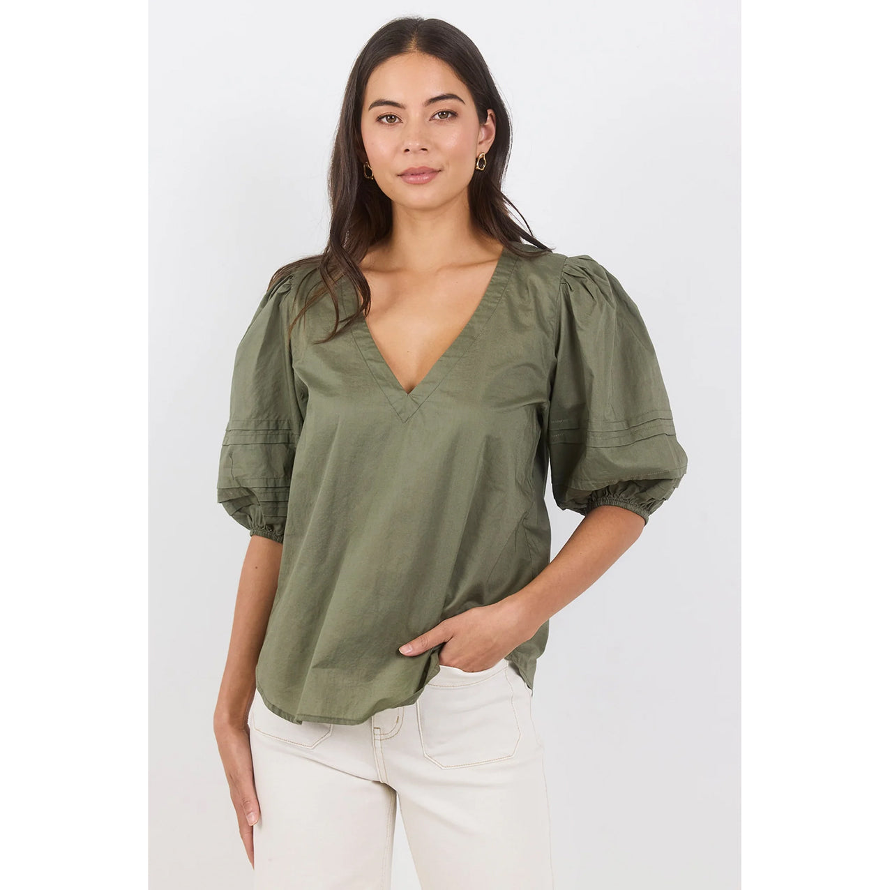 Recall Sage Pleat Short Sleeve Top