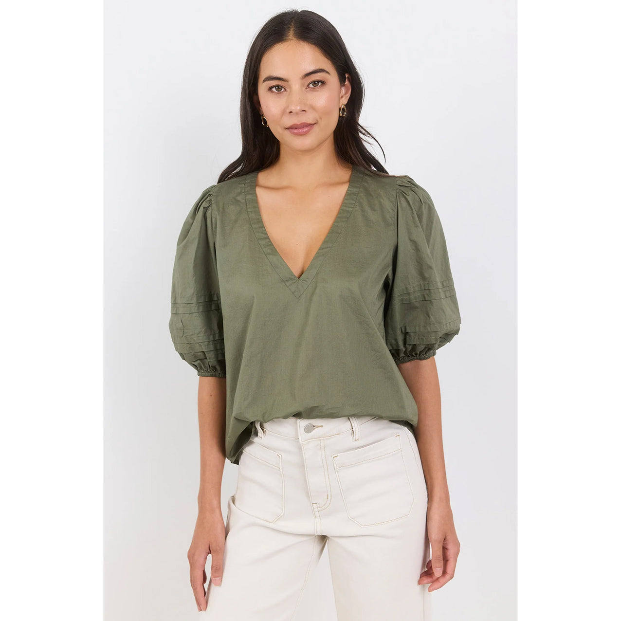 Recall Sage Pleat Short Sleeve Top