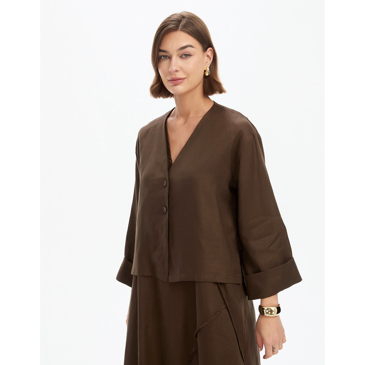 Relaxed Linen Cardi Chocolate