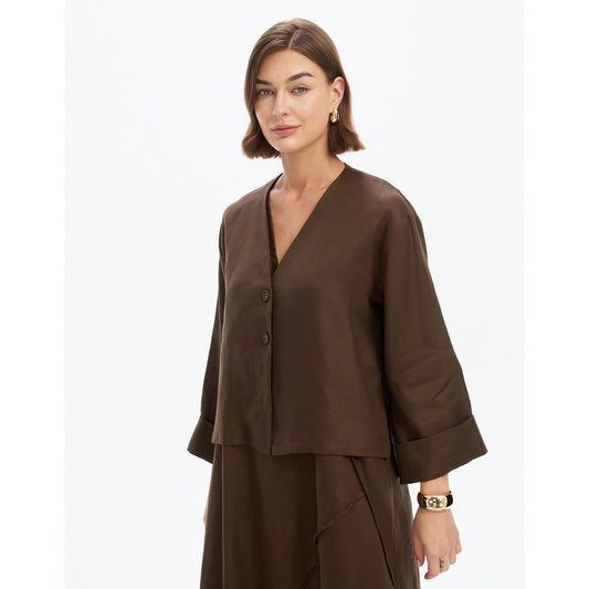 Relaxed Linen Cardi Chocolate