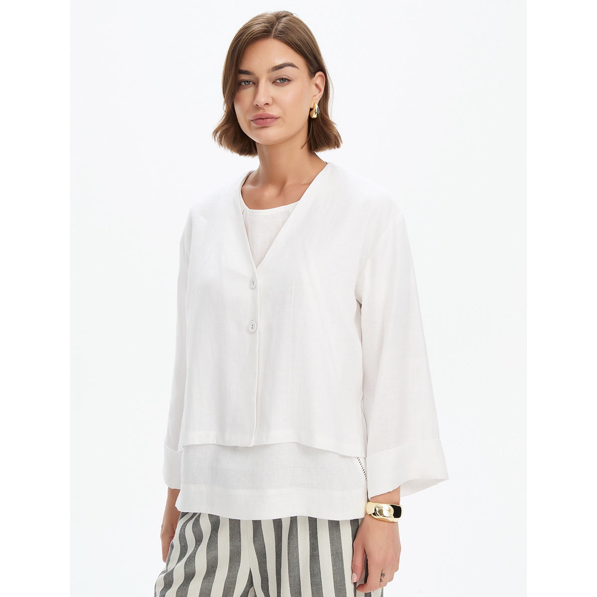 Relaxed Linen Cardi White