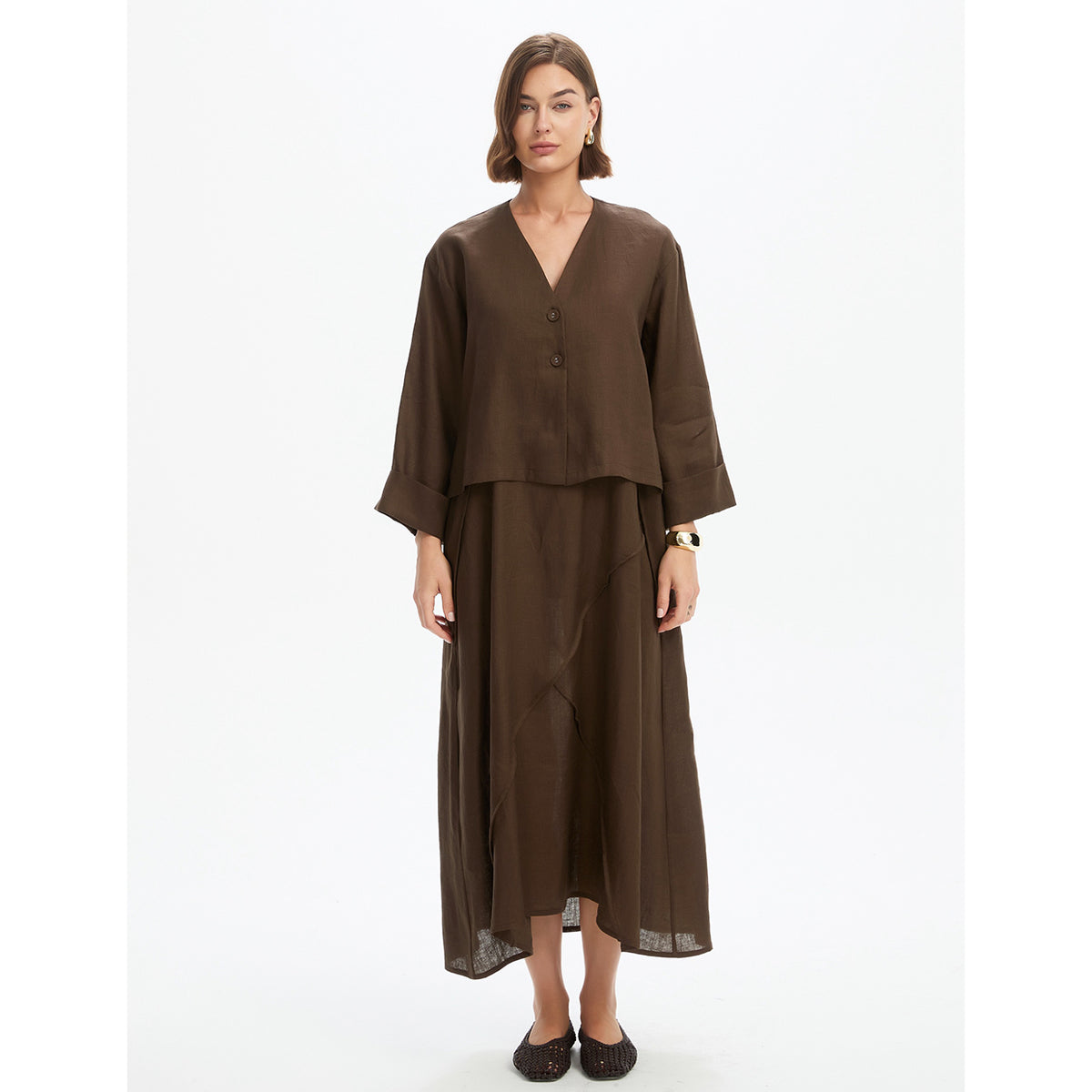 Relaxed Linen Cardi Chocolate