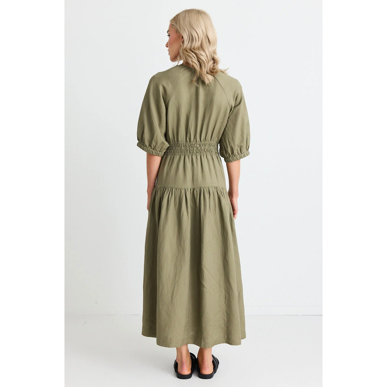 Retreat Soft Khaki Linen Tiered Maxi Dress