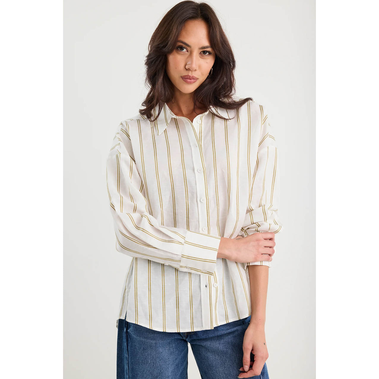 Reveal Khaki Stripe Tie Back Shirt