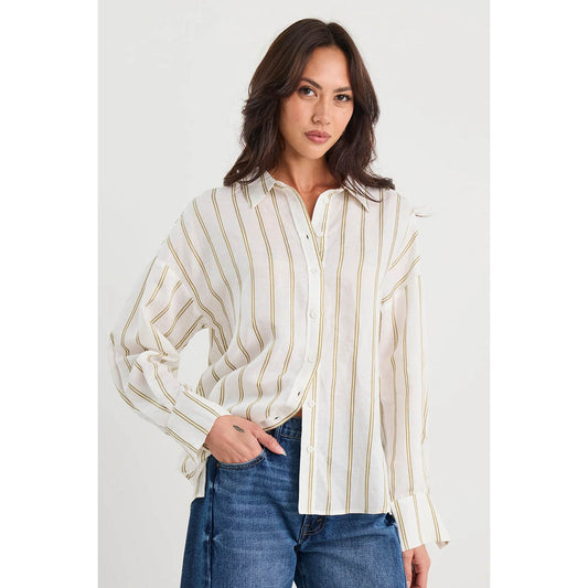 Reveal Khaki Stripe Tie Back Shirt