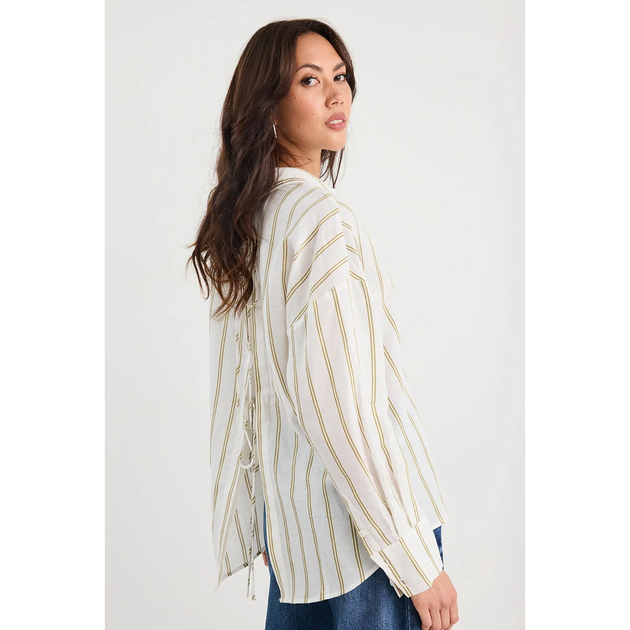 Reveal Khaki Stripe Tie Back Shirt