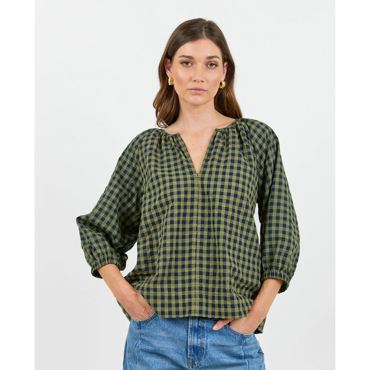 Revolutionary Khaki Ink Gingham Top