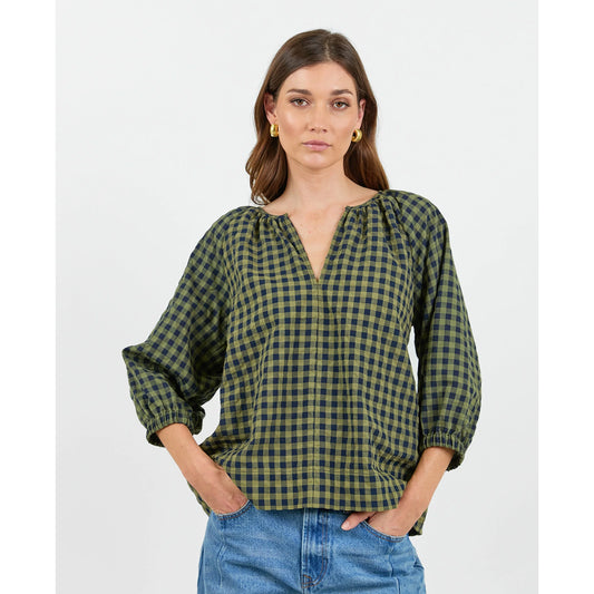 Revolutionary Khaki Ink Gingham Top