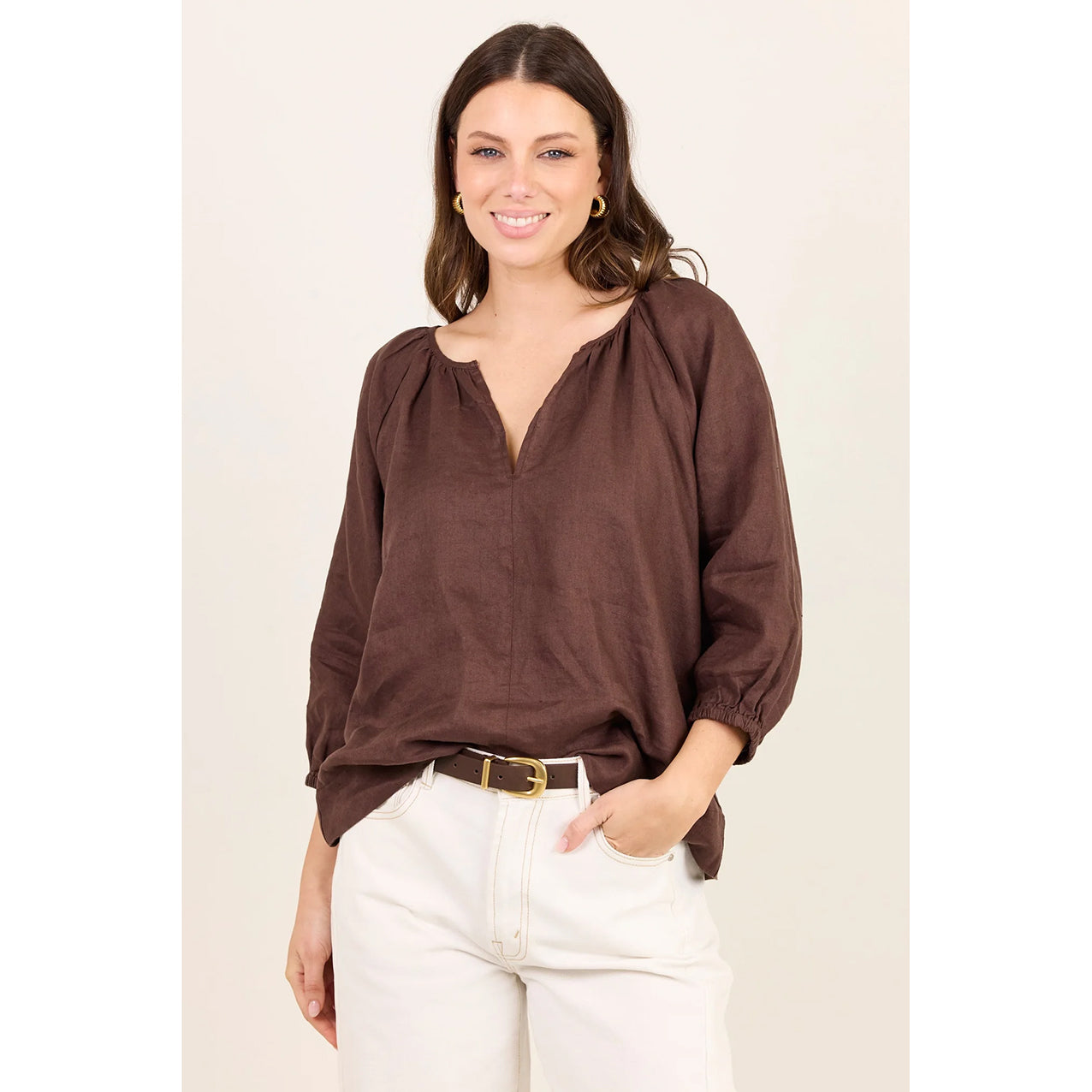 Revolutionary Dark Chocolate Linen Top