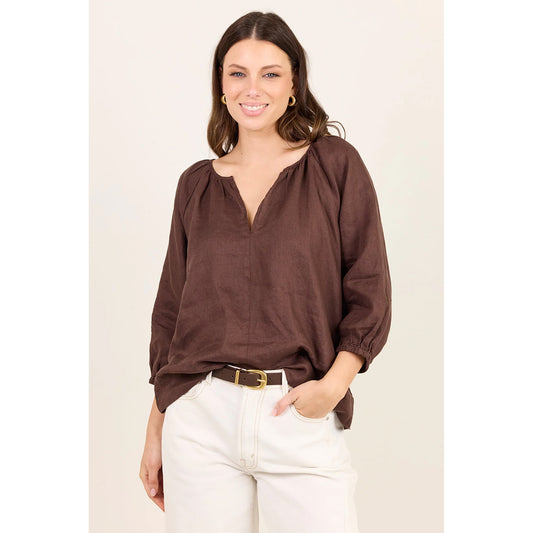 Revolutionary Dark Chocolate Linen Top