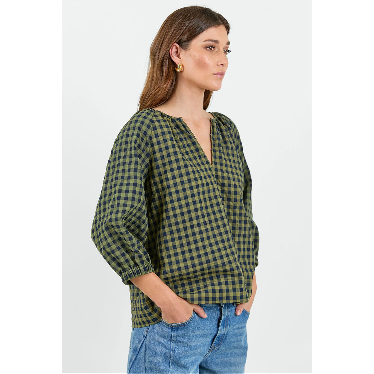 Revolutionary Khaki Ink Gingham Top