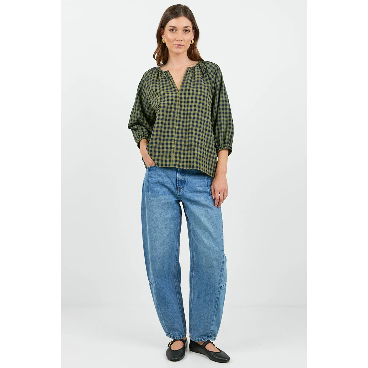 Revolutionary Khaki Ink Gingham Top