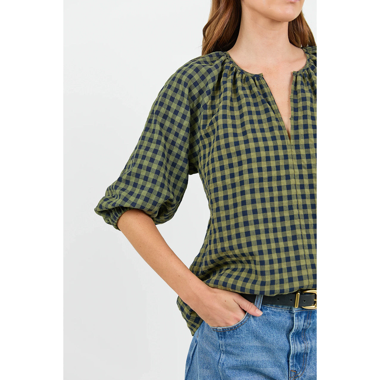 Revolutionary Khaki Ink Gingham Top
