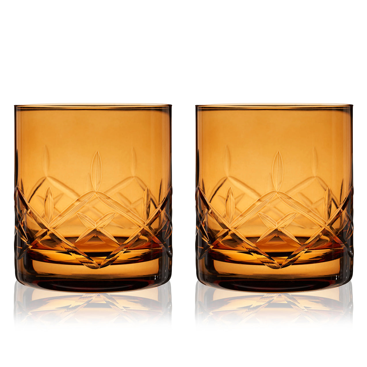 Admiral Cut Crystal Rocks Glasses Amber Set 2