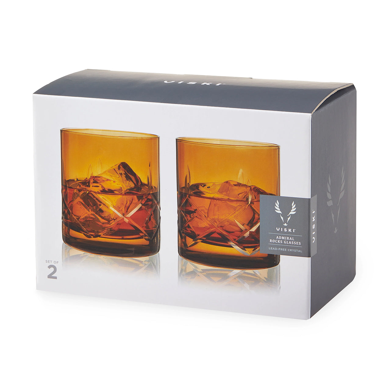 Admiral Cut Crystal Rocks Glasses Amber Set 2