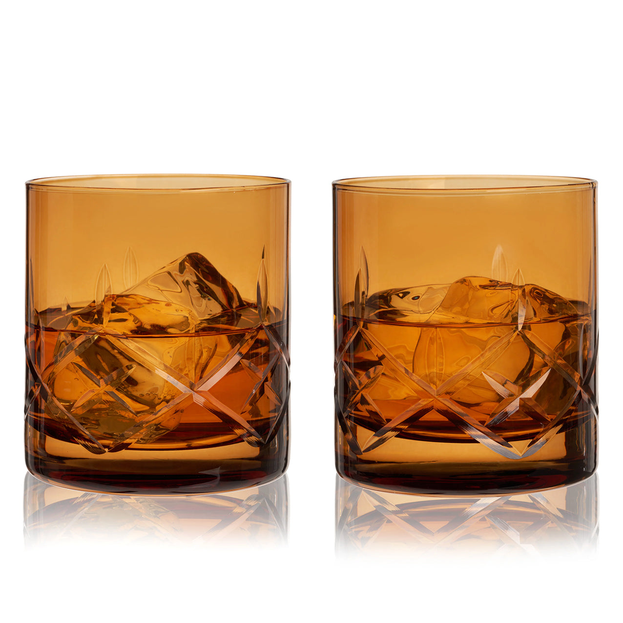 Viski Admiral Cut Crystal Rocks Glasses Amber