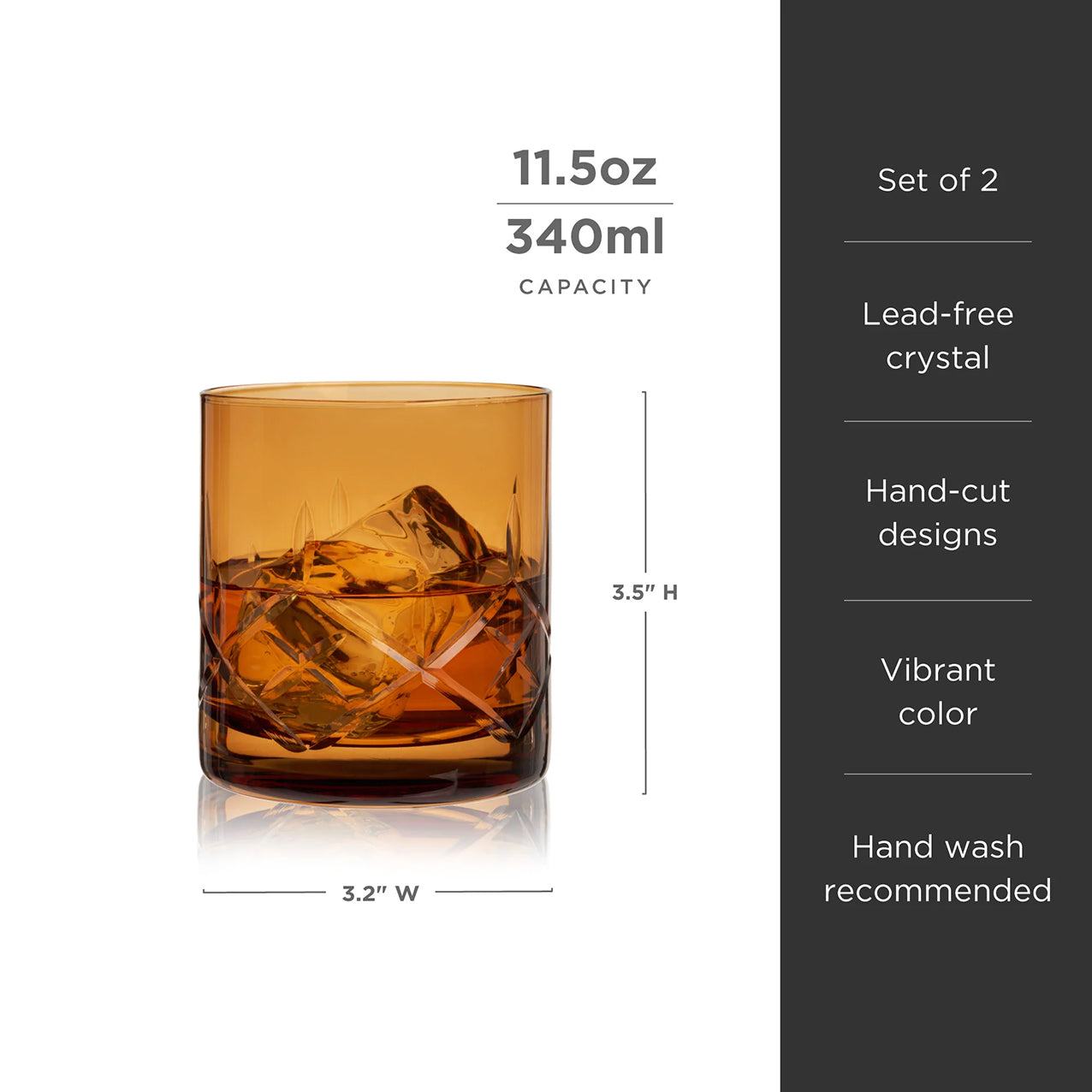 Admiral Cut Crystal Rocks Glasses Amber Set 2