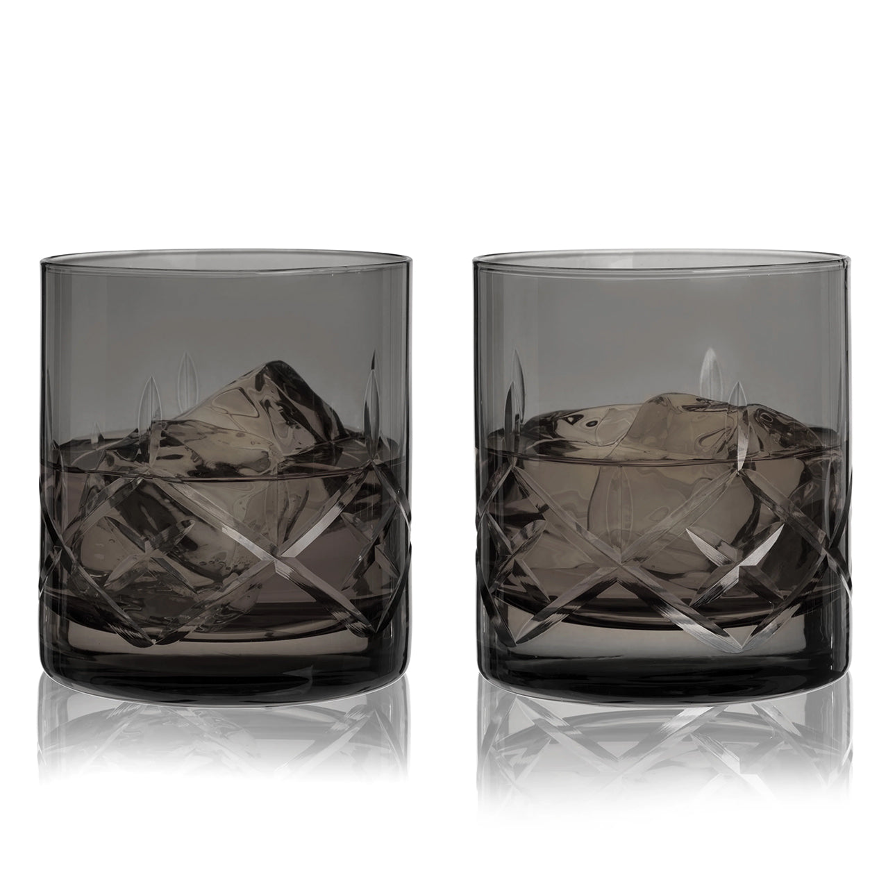 Viski Admiral Cut Crystal Rocks Glasses Smoke