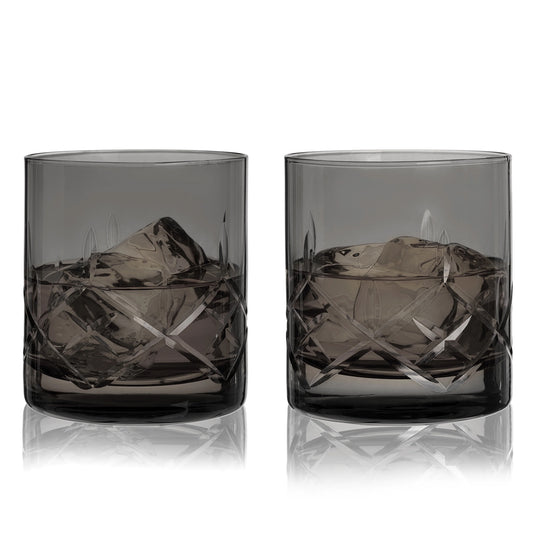 Viski Admiral Cut Crystal Rocks Glasses Smoke
