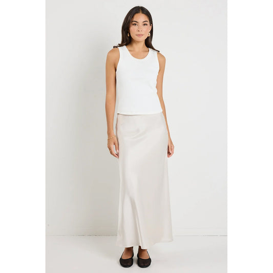 Rosette Pearl Satin Bias Midi Skirt