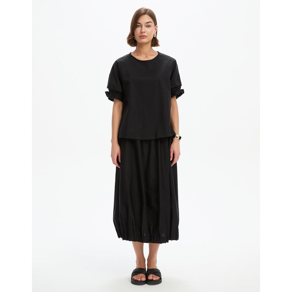 Ruffle Sleeve Detail Top Black