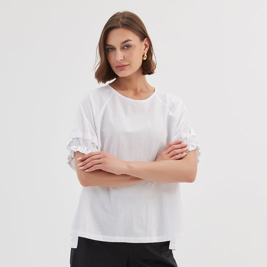 Tirelli Ruffle Sleeve Detail Top White