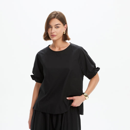 Ruffle Sleeve Detail Top Black