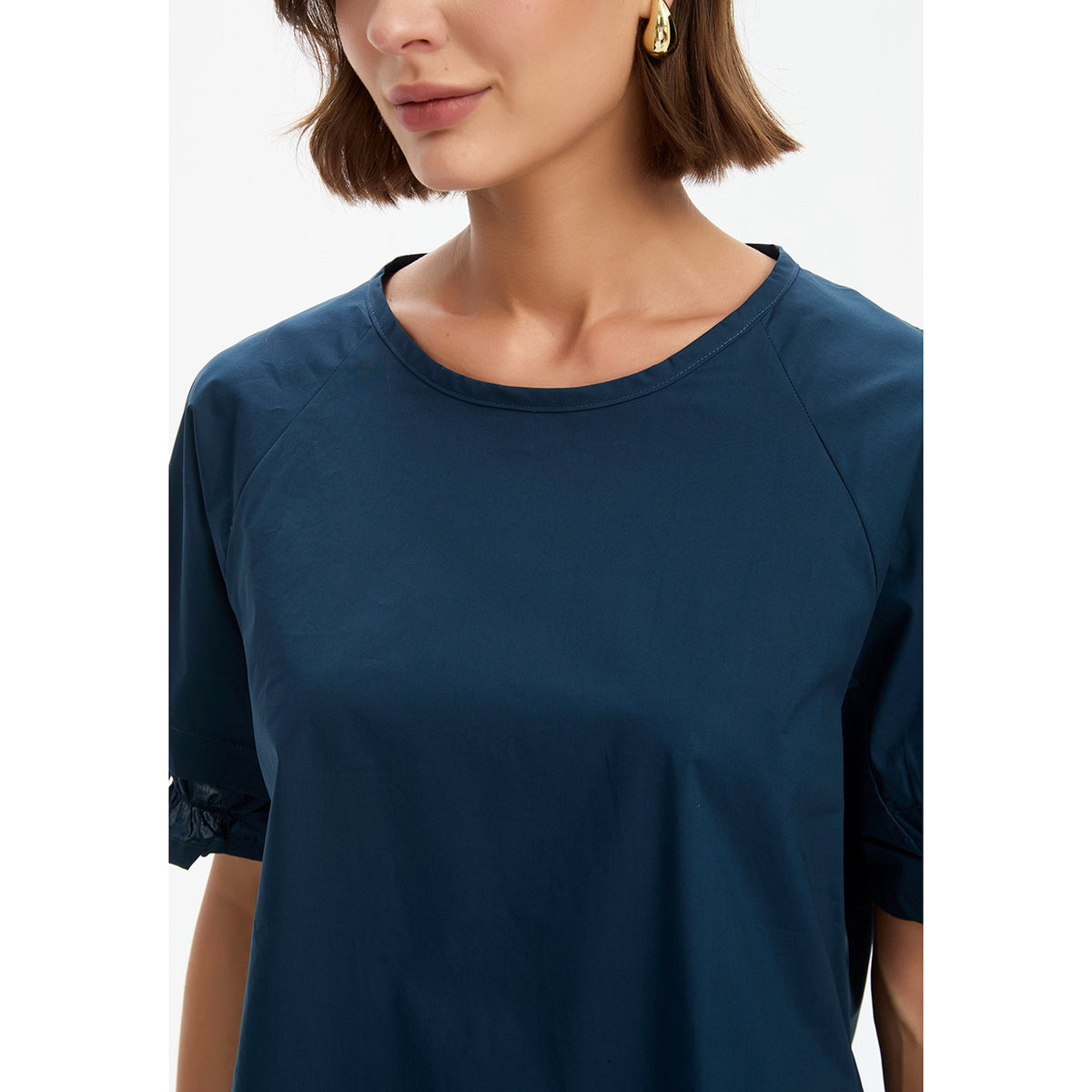 Ruffle Sleeve Detail Top Ocean Navy