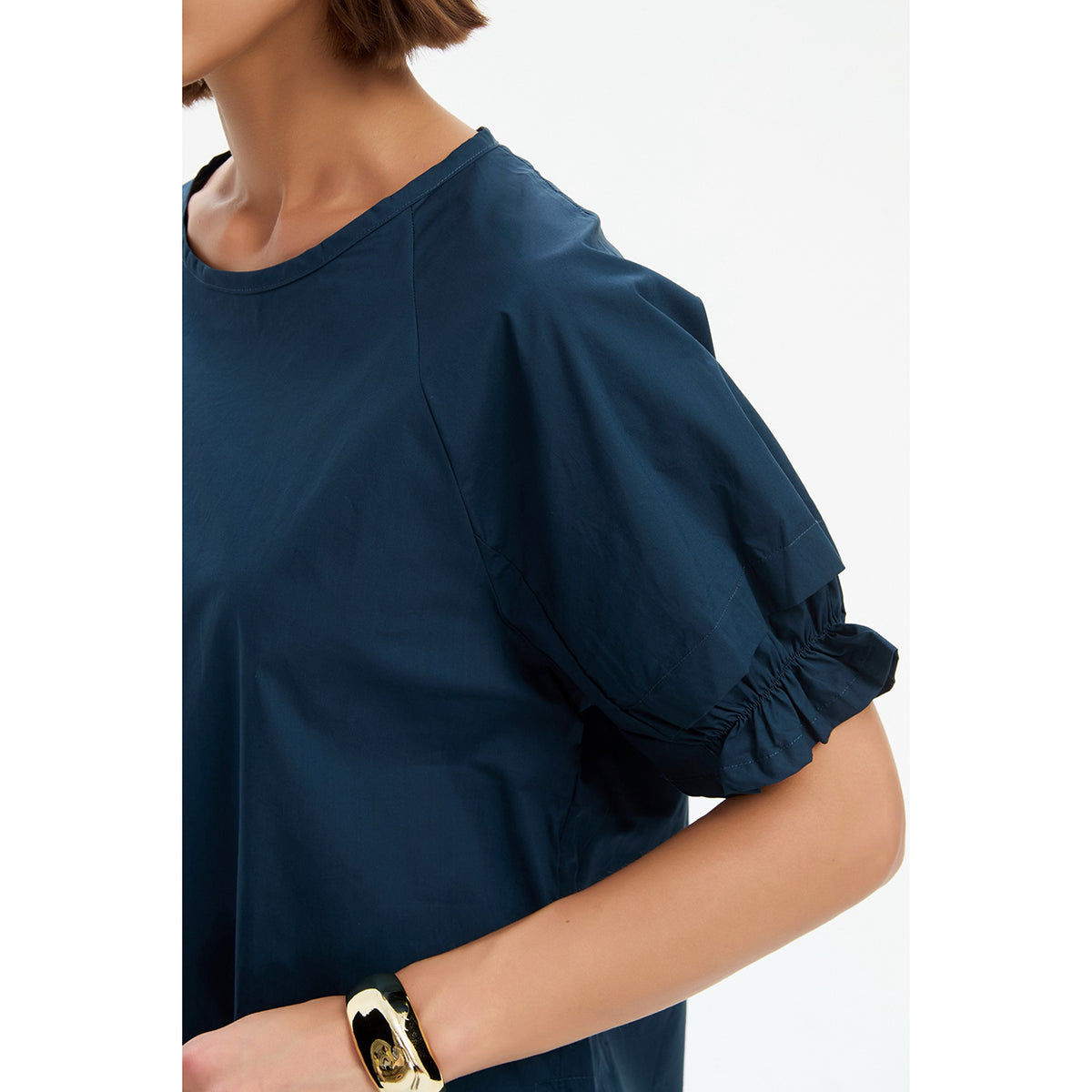 Ruffle Sleeve Detail Top Ocean Navy