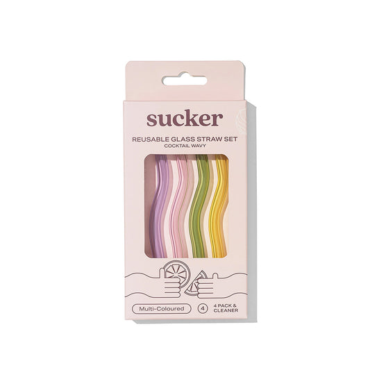 Cocktail Wavy Glass Straws Multi-colour 4pk