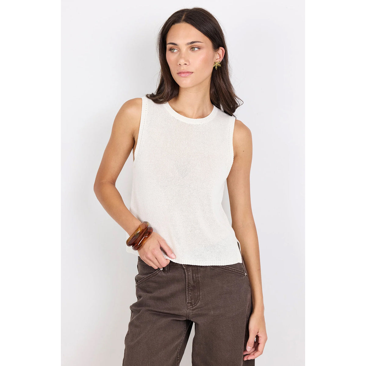 Salute Ivory Sleeveless Knit Top