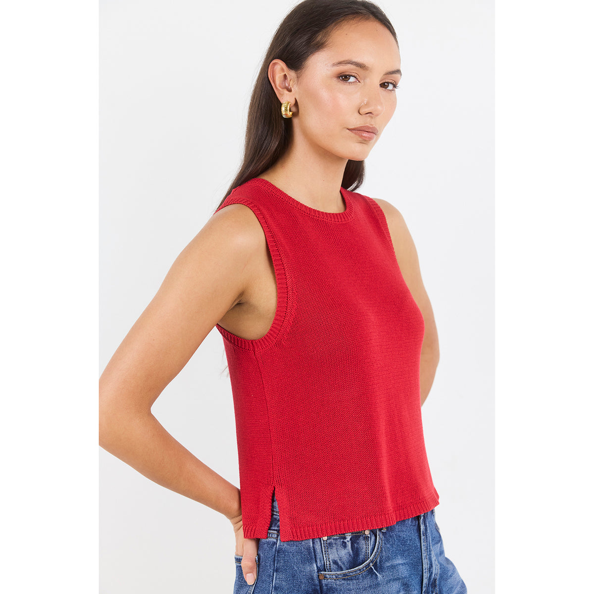 Salute Red Sleeveless Knit Top