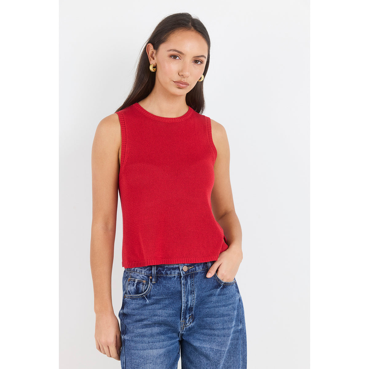 Salute Red Sleeveless Knit Top