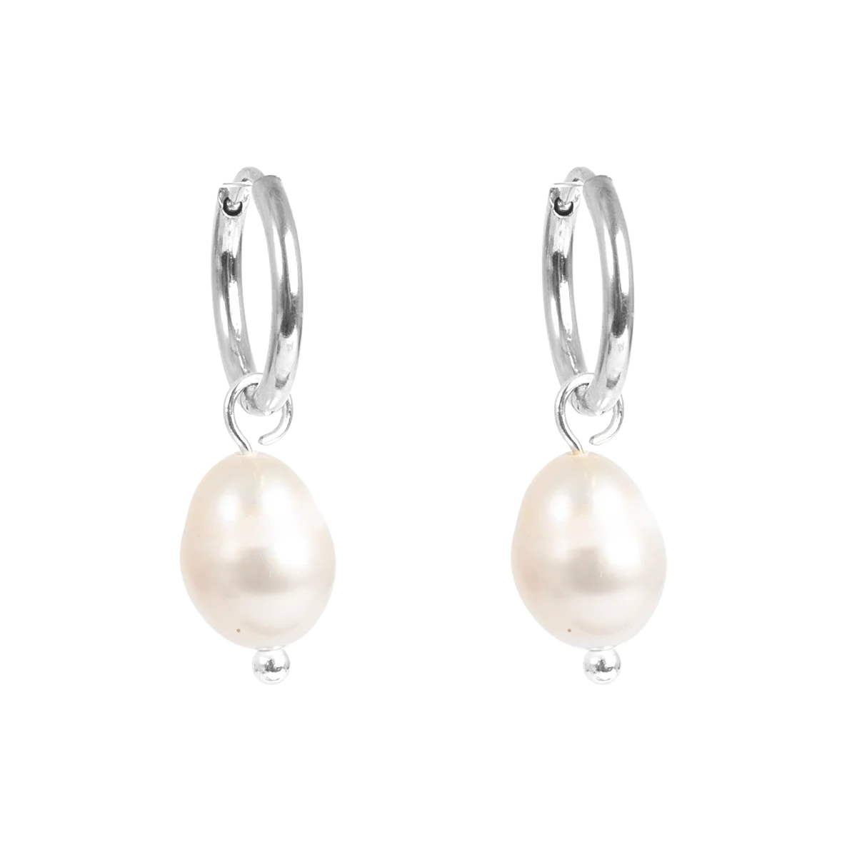 Silver Hoop Pearl Earrings