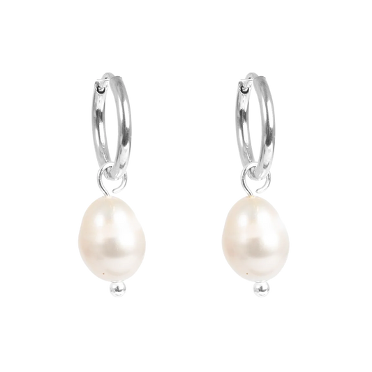 Silver Hoop Pearl Earrings