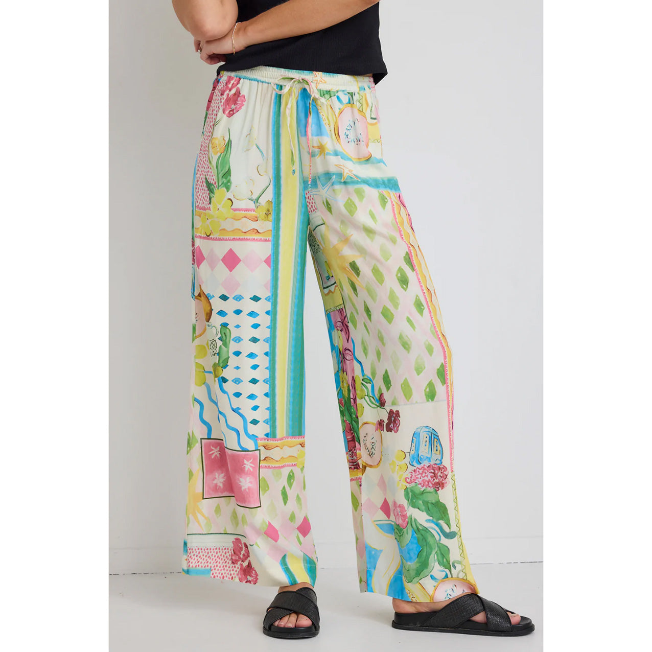 Speculate Pink Holiday Print Wide Leg Pant