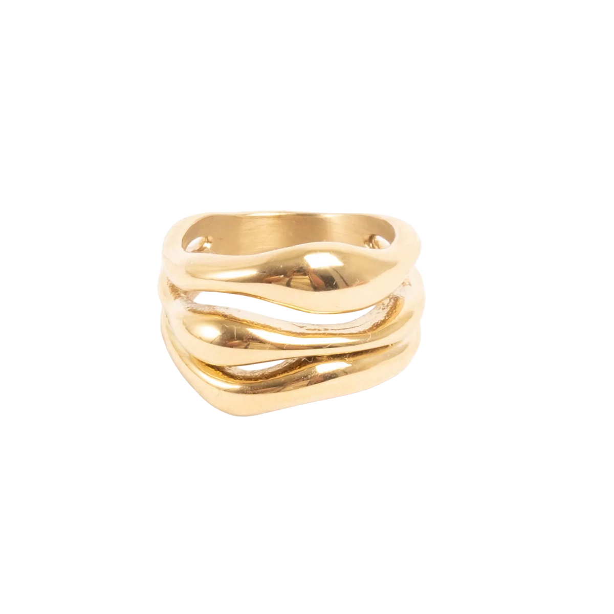 Steel Wide Wave Ring Gold