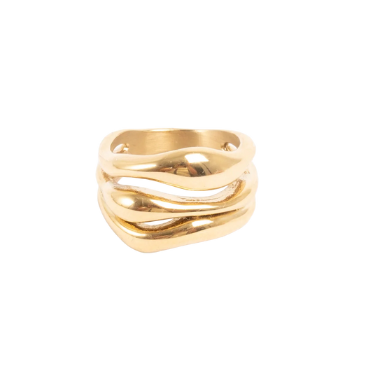 Steel Wide Wave Ring Gold