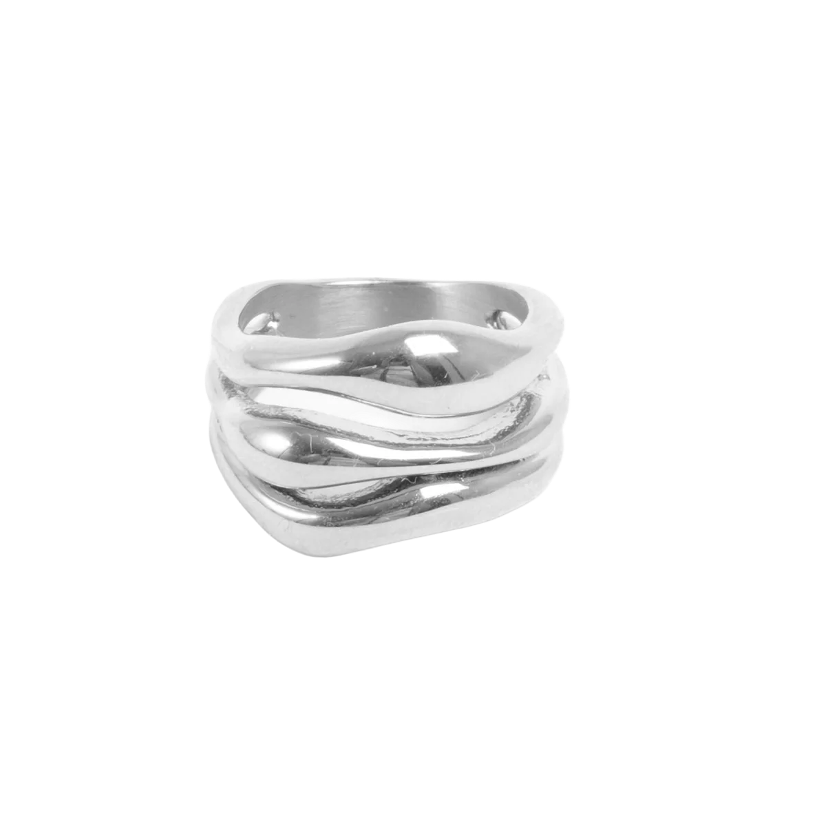 Steel Wide Wave Ring Silver