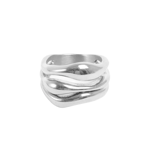 Steel Wide Wave Ring Silver