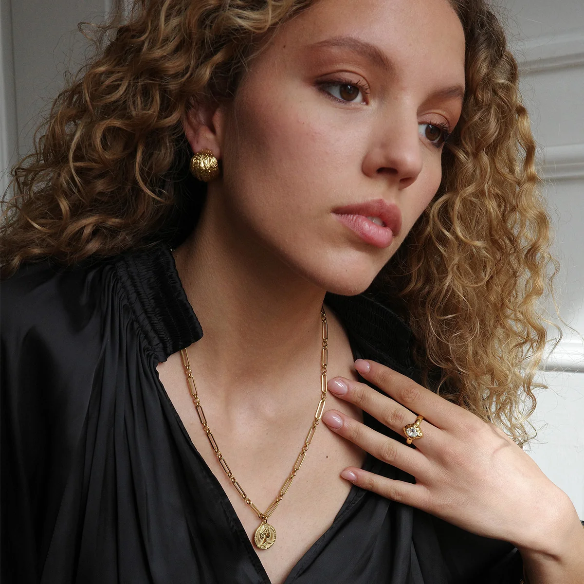 Steel Satin Gold Creole Earrings