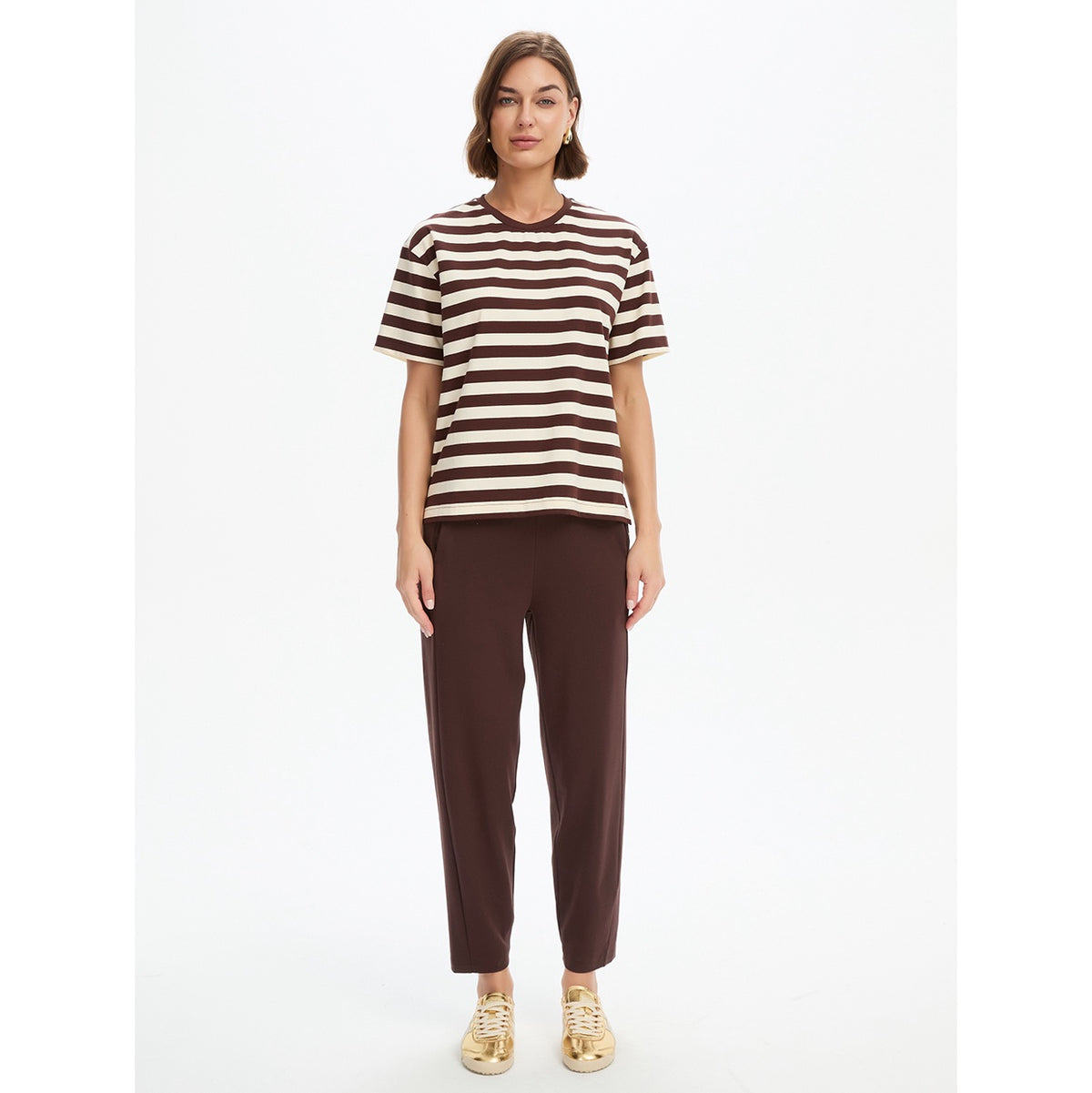 Stripe Boxy Tee Chocolate/Beige